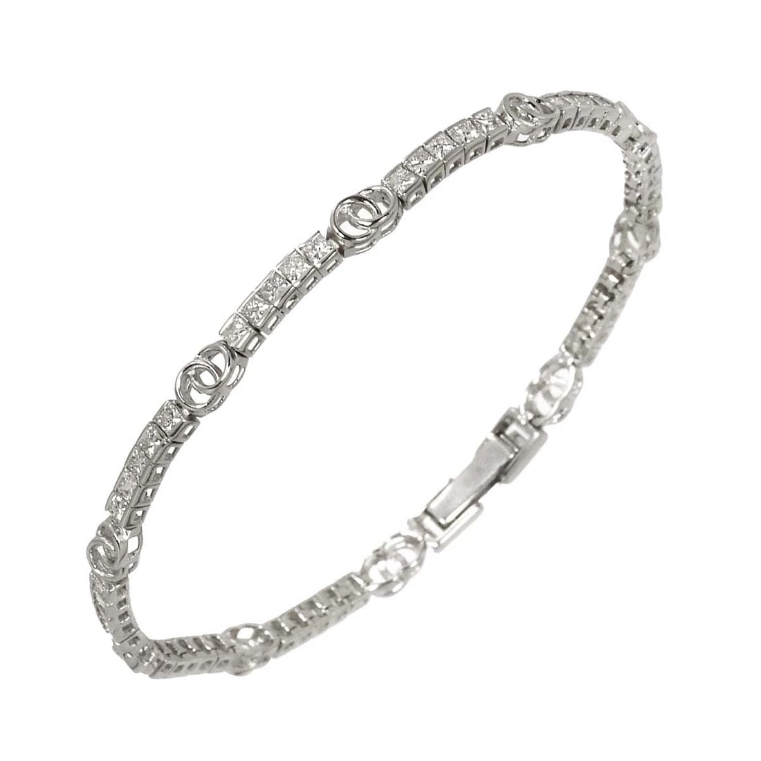 DIAMOND BRACELET WHITE GOLD 750: Diamond Bracelet White Gold 750 Brand: Unbranded Type/Style: Bracelet Material: 750 White Gold, Color: White Gold Size: Length:apporox.7.3inchThickness:3.9mm Accessories: None Accessories Notice: