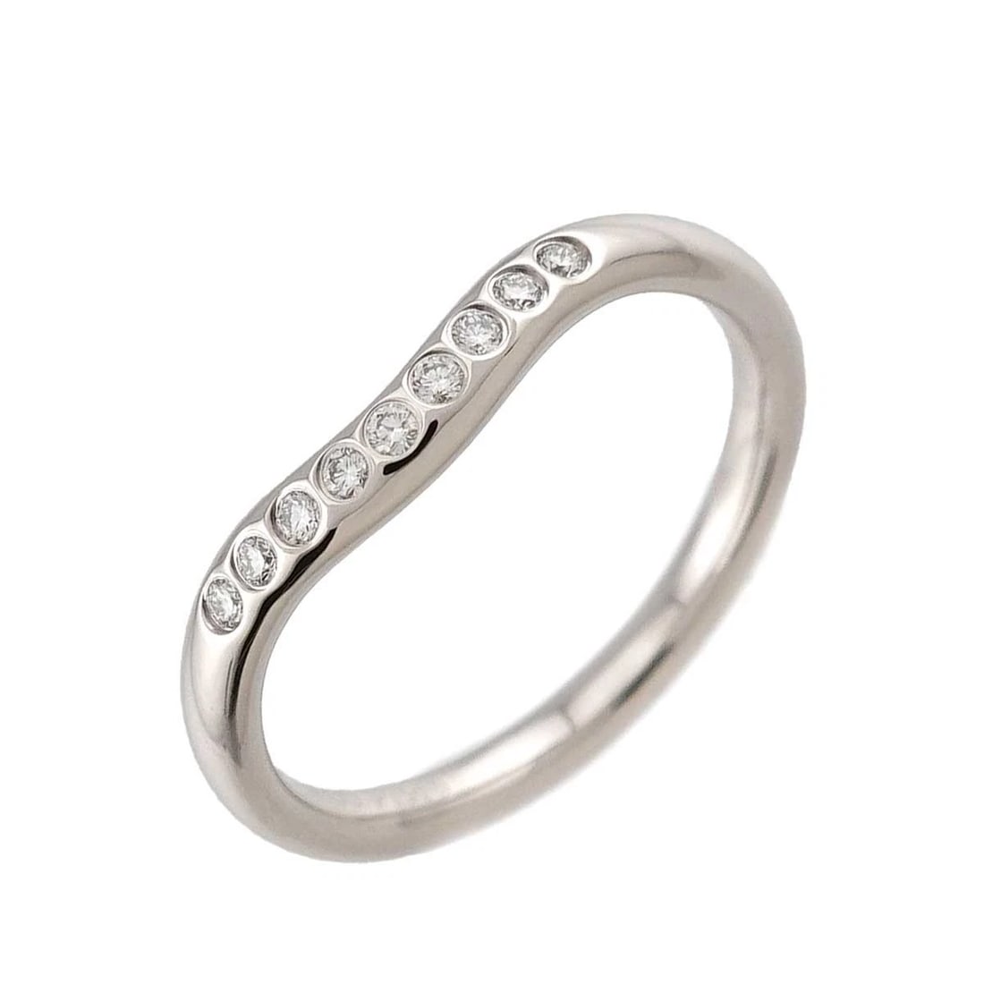 TIFFANY CO. CURVED BAND DIAMOND RING PLATINUM: TIFFANY Co. Curved Band Diamond Ring Platinum Brand: TIFFANY Co. Type/Style: Ring Material: PT950, Main Stone Natural Color: Platinum Size: 4.5(US) Accessories: None Accessories Notice: When