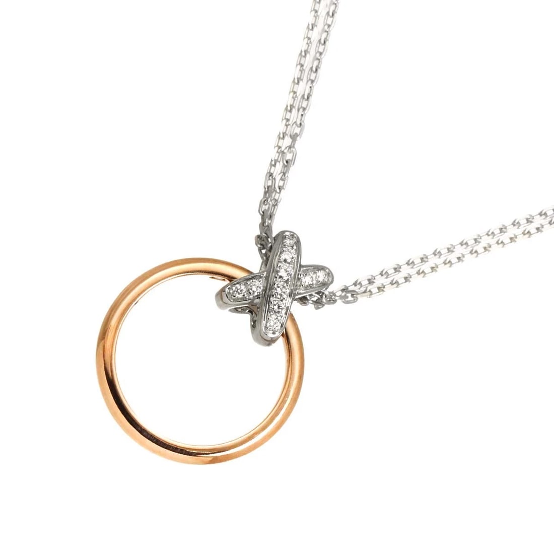 CHAUMET LIENS DIAMOND NECKLACE: CHAUMET LIENS Diamond Necklace Brand: CHAUMET Type/Style: Necklace Material: 750 White Pink Gold, Color: White Size: internal circumference of the chain:16.5inch to 15.7inch to 15inch Top