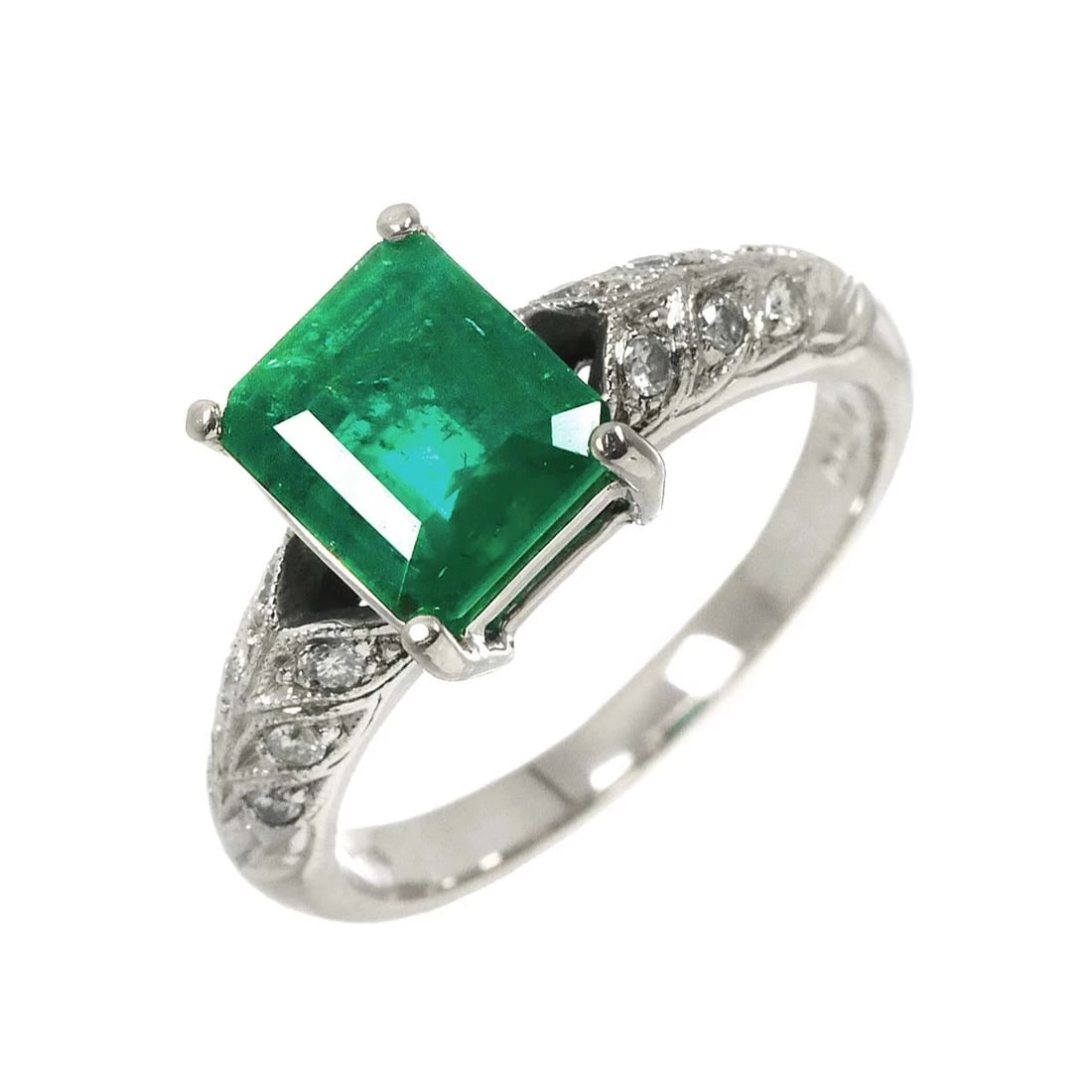EMERALD DIAMOND RING PLATINUM: Emerald Diamond Ring Platinum Brand: Unbranded Type/Style: Ring Material: Pt900, Color: Platinum Size: 6(US) Accessories: None Accessories Notice: When purchasing pre-owned goods, please refer to the