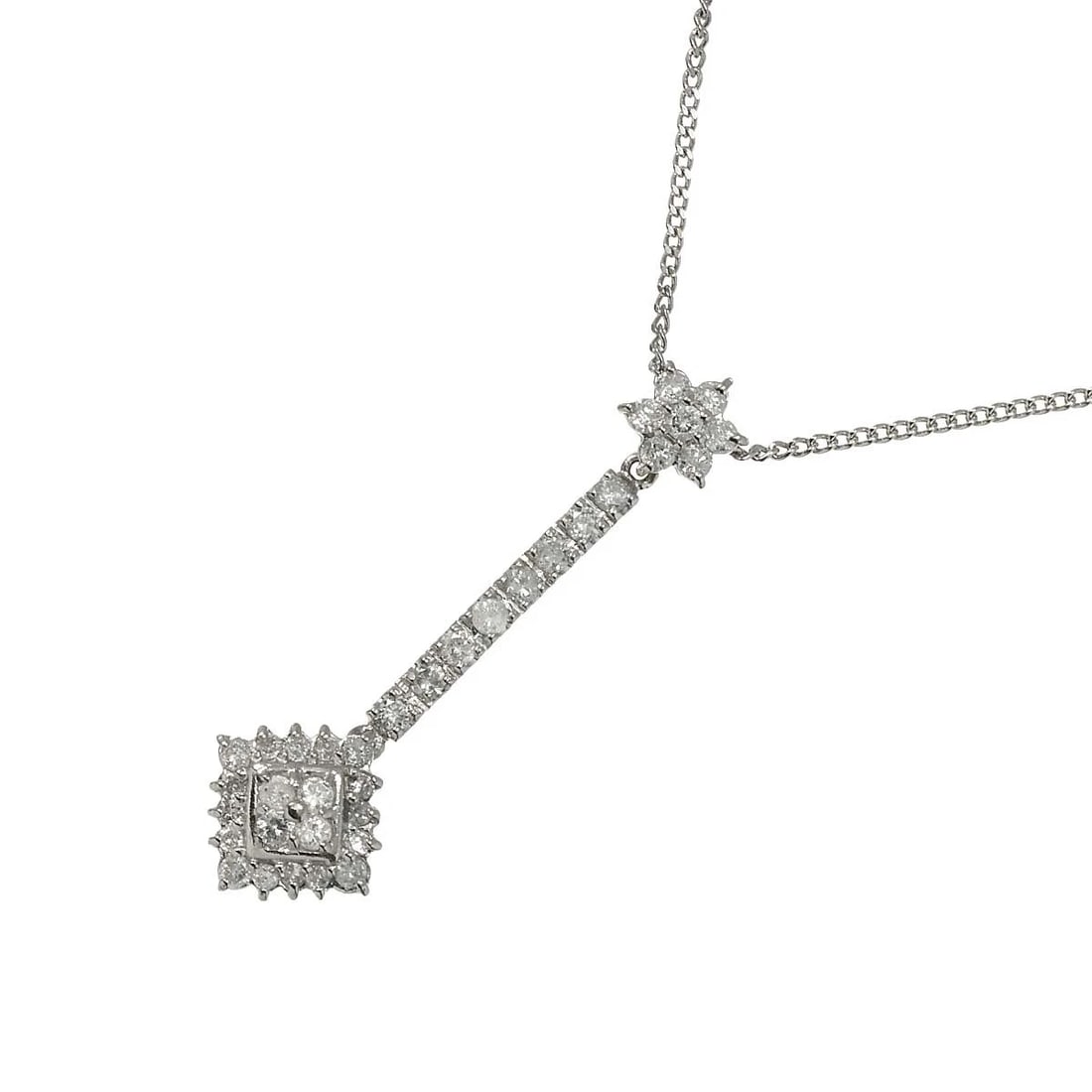 DIAMOND NECKLACE PLATINUM: Diamond Necklace Platinum Brand: Unbranded Type/Style: Necklace Material: Platinum, Color: Platinum Size: internal circumference of the chain:15.9inch Top Charm(max):W 10x H 33mm (full length)