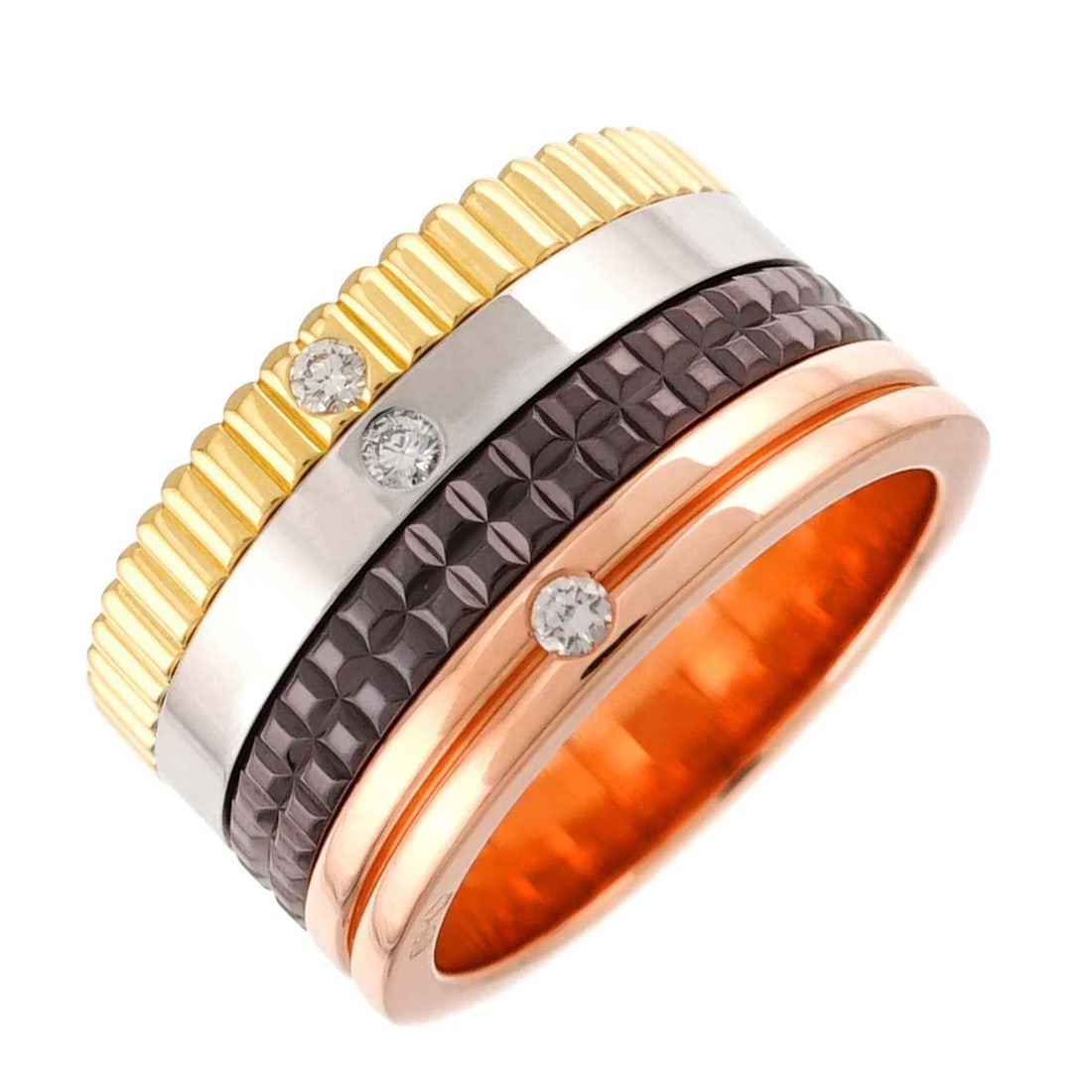 BOUCHERON QUATRE CLASSIC DIAMOND RING: BOUCHERON Quatre Classic Diamond Ring Brand: BOUCHERON Type/Style: Ring Material: 750 White,Yellow,Pink Gold, Main Stone Natural Color: Gold Size: 6(US) Accessories: None Accessories Notice: When