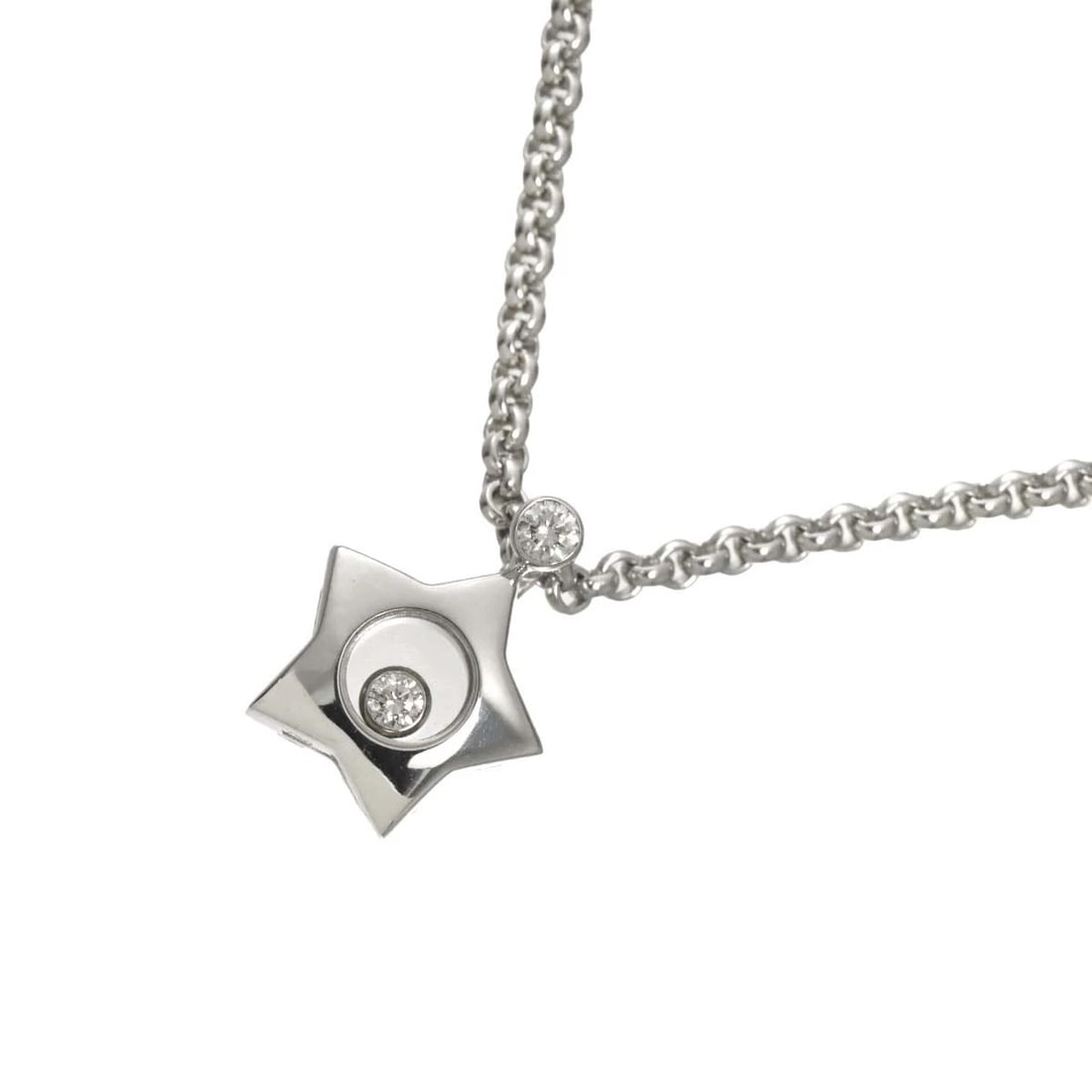 CHOPARD HAPPY DIAMOND STAR NECKLACE: Chopard Happy Diamond Star Necklace Brand: Chopard Type/Style: Necklace Material: 750 White Gold, Main Stone Natural Color: White Gold Size: internal circumference of the chain:16.5inch Top Charm(max)