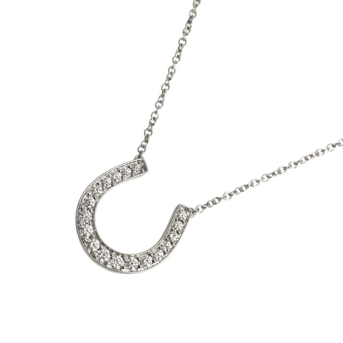 TIFFANY CO. HORSESHOE DIAMOND NECKLACE PLATINUM: TIFFANY CO. Horseshoe Diamond Necklace Platinum Brand: TIFFANY Co. Type/Style: Necklace Material: Platinum, Color: Platinum Size: internal circumference of the chain:15.7inch Top Charm:W13.3 x H13.5 m
