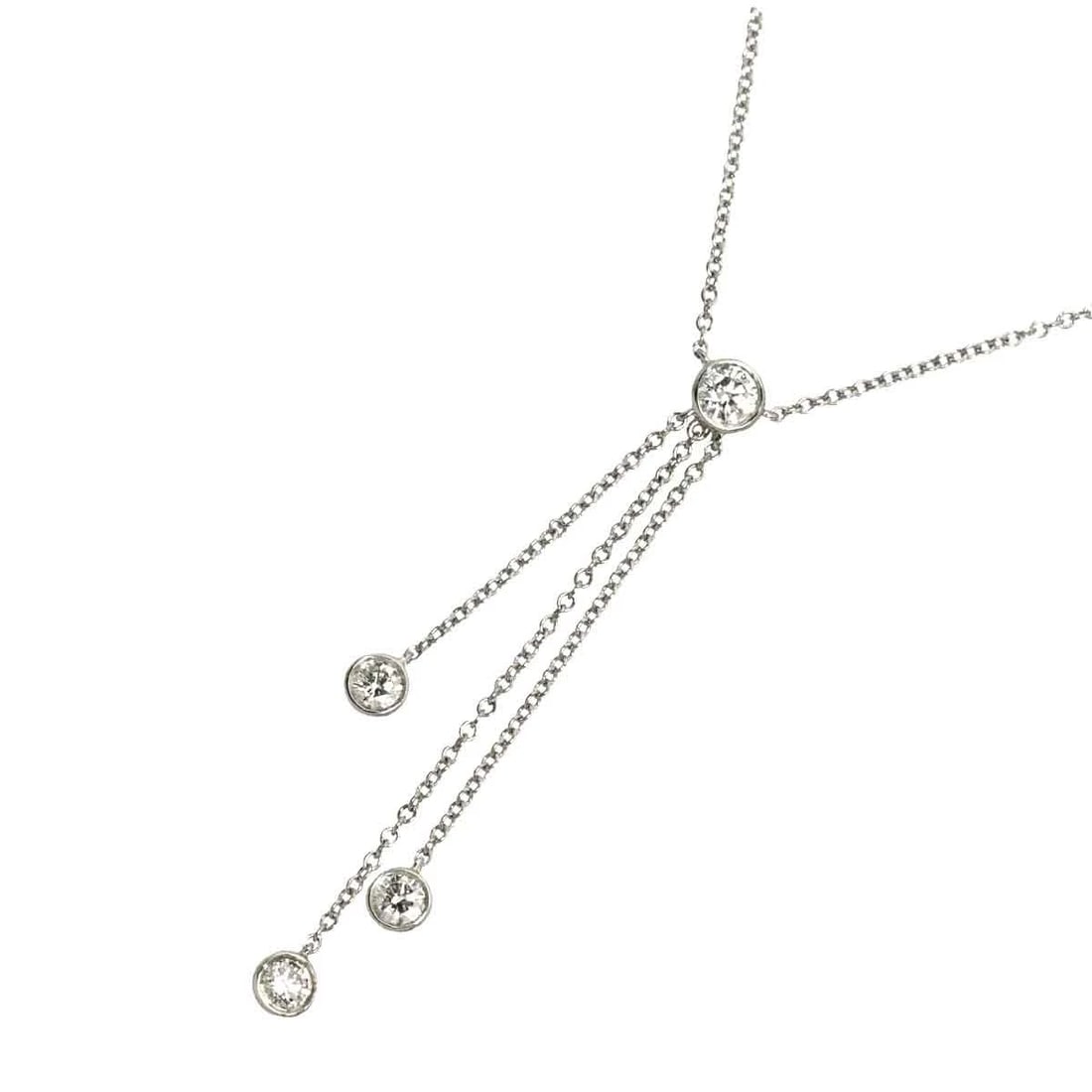 TIFFANY CO. BY THE YARD DIAMOND 4P NECKLACE PLATINUM: TIFFANY Co. By The Yard Diamond 4P Necklace Platinum Brand: TIFFANY Co. Type/Style: Necklace Material: Platinum, Main Stone Natural Color: Platinum Size: internal circumference of the chain: 16.1inch 