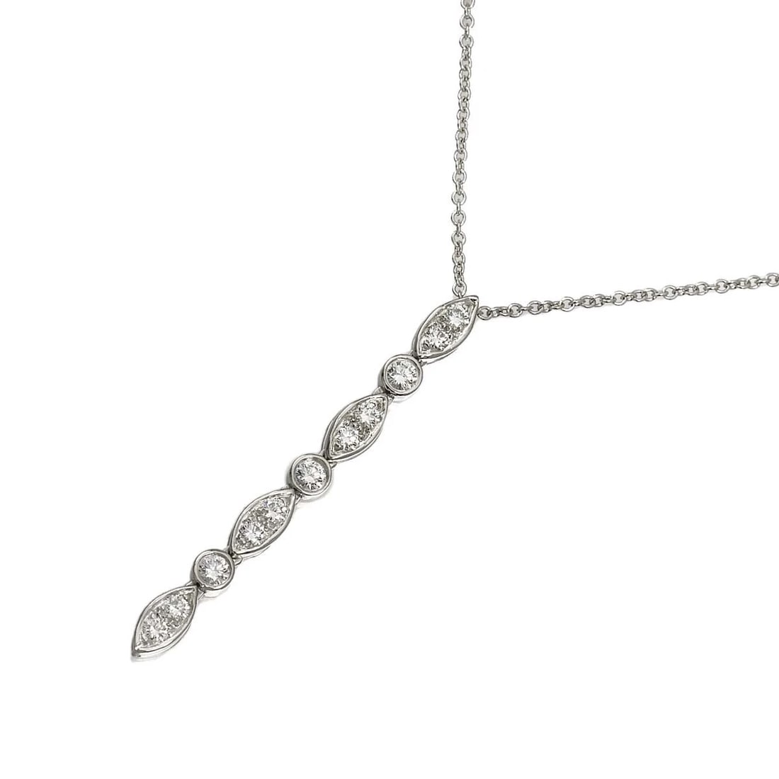 TIFFANY CO. SWING DROP DIAMOND NECKLACE PLATINUM: TIFFANY Co. Swing Drop Diamond Necklace Platinum Brand: TIFFANY Co. Type/Style: Necklace Material: Platinum, Main Stone Natural Color: Platinum Size: internal circumference of the chain:15.7inch Top C