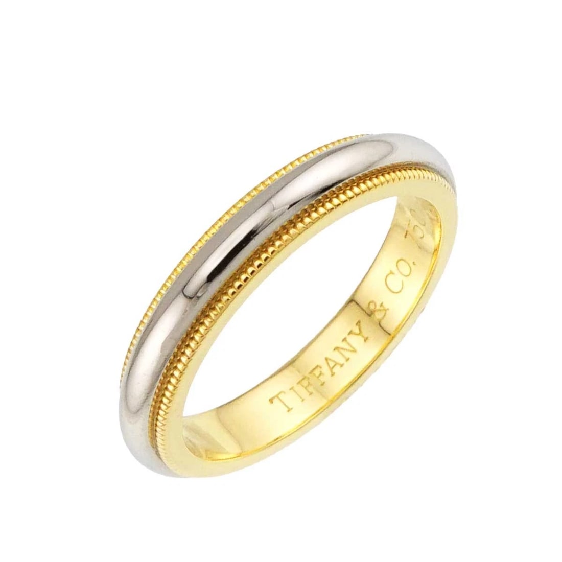 TIFFANY CO. MILGRAIN BAND RING 18K YG 750 PT: TIFFANY Co. Milgrain Band Ring 18K YG 750 Pt Brand: TIFFANY Co. Type/Style: Ring Material: 750 Yellow Gold Platinum, Color: Gold Size: 4.75-5(US) Accessories: None Accessories Notice: When purchasing