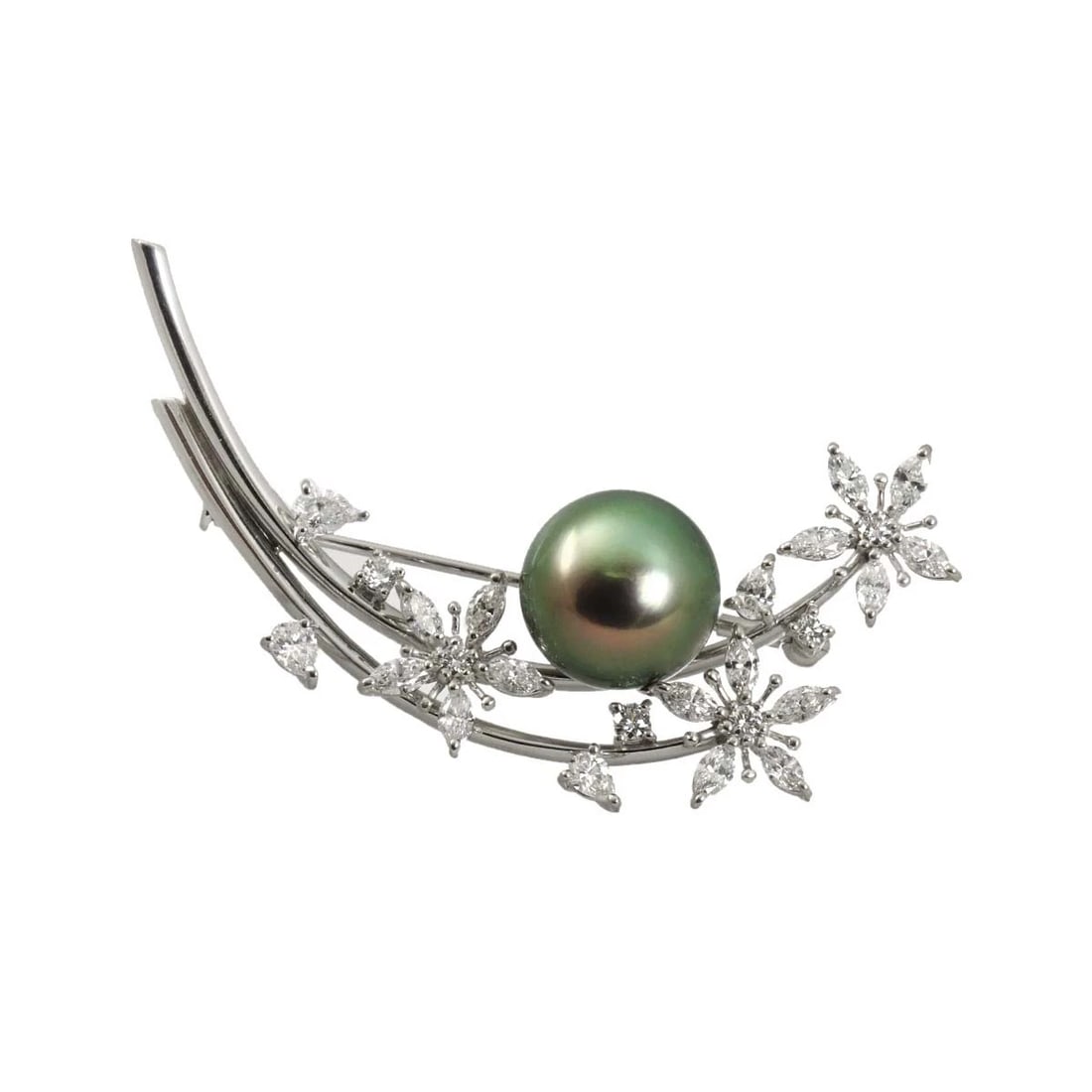 MIKIMOTO SOUTH SEA PEARL DIAMOND BROOCH 18K WG 750: MIKIMOTO South Sea pearl Diamond Brooch 18K WG 750 Brand: MIKIMOTO Type/Style: Brooch Material: 750 White Gold, Color: White Gold Size: W 53.3x H19.1mm Thickness:12mm Accessories: None Acc