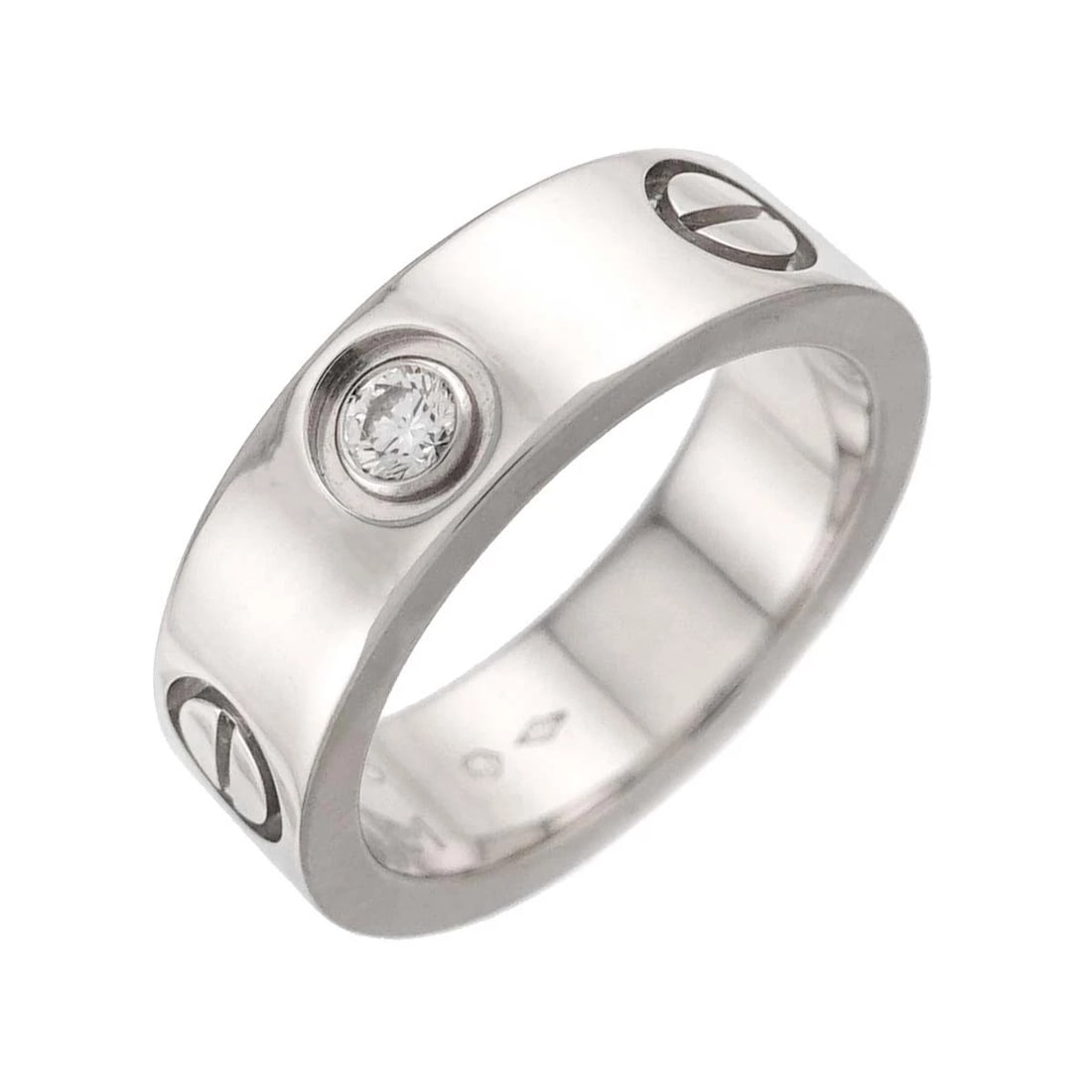 CARTIER LOVE RING DIAMOND 1P PLATINUM: Cartier Love Ring Diamond 1P Platinum Brand: Cartier Type/Style: Ring Material: Platinum, Main Stone Natural Color: Platinum Size: 4-4.5(US) Accessories: None Accessories Notice: When purc