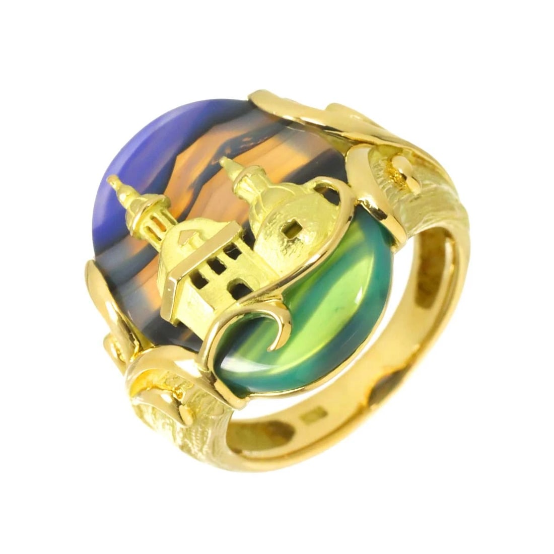 AGATE RING 18K YG YELLOW GOLD 750: Agate Ring 18K YG Yellow Gold 750 Brand: Unbranded Type/Style: Ring Material: 750 Yellow Gold, Color: Yellow Gold Size: 6(US) Accessories: None Accessories Notice: When purchasing pre-owne