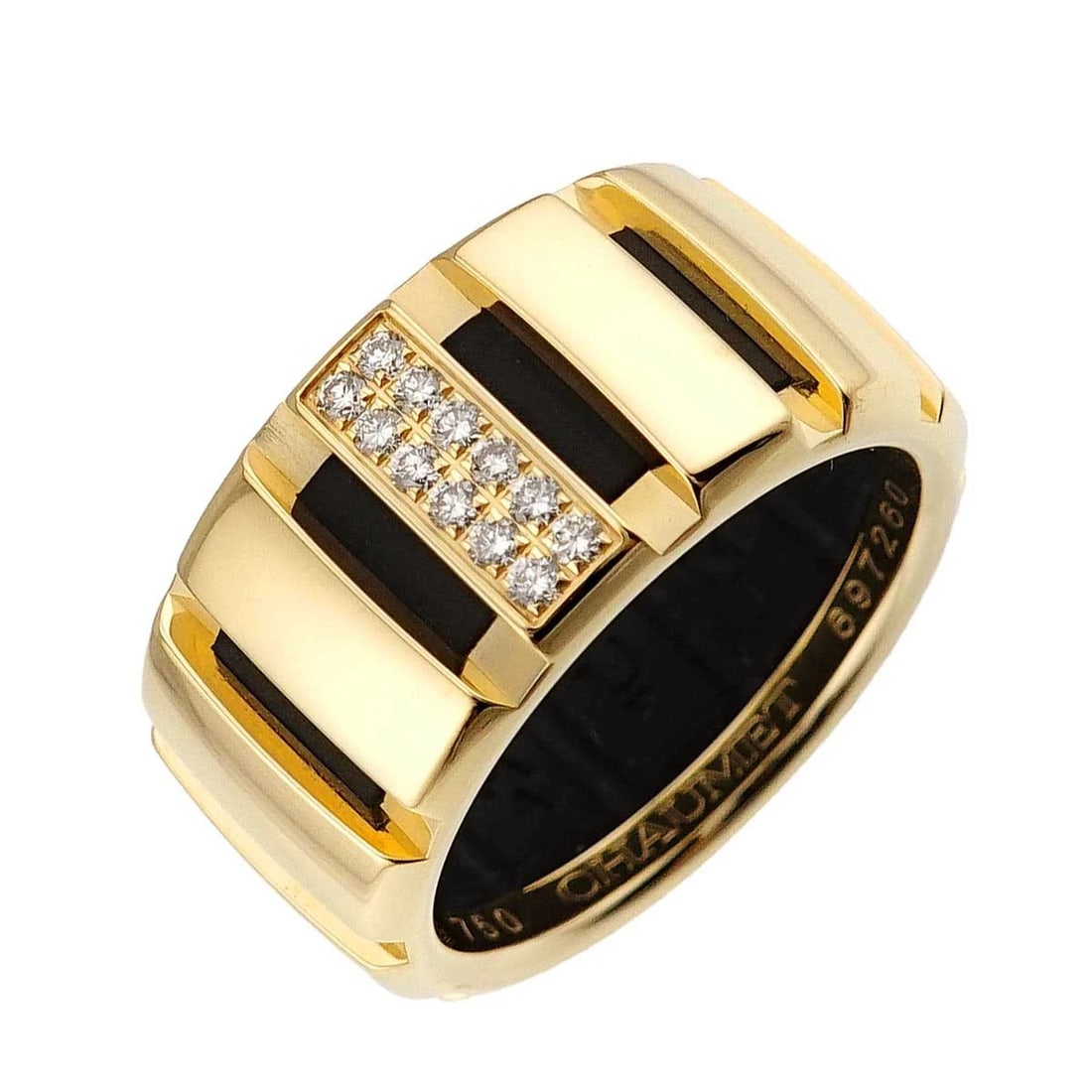CHAUMET CLASS ONE MM DIAMOND RING 18K YG RUBBER: CHAUMET Class one MM Diamond Ring 18K YG Rubber Brand: CHAUMET Type/Style: Ring Material: 750 Yellow Gold, Main Stone Natural Color: Yellow Gold Size: 5.75-6(US) Accessories: None Accessor
