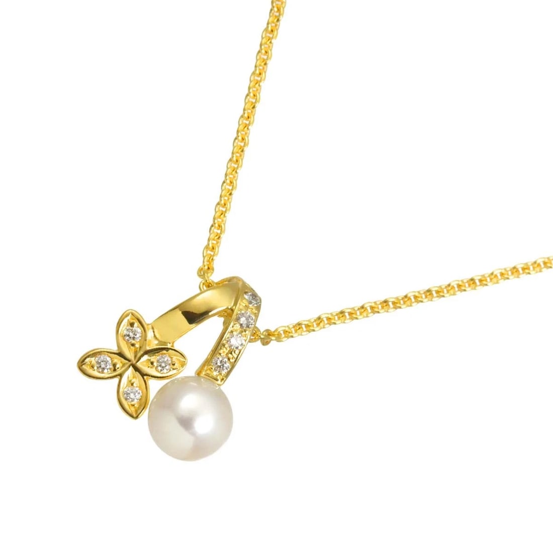 MIKIMOTO AKOYA PEARL DIAMOND NECKLACE 18K YG 750: MIKIMOTO Akoya Pearl Diamond Necklace 18K YG 750 Brand: MIKIMOTO Type/Style: Necklace Material: 750 Yellow Gold, Main Stone Akoya Pearl Color: Yellow Gold Size: internal circumference of the chain: