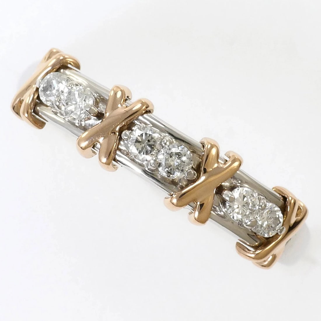 PT900 PLATINUM 18K PINK GOLD RING, DIAMOND: PT900 Platinum 18K Pink Gold Ring, Diamond Brand: Unbranded Type/Style: Band ring Material: Pink gold (18K), Platinum 900, Main Stone Natural Color: Pink gold, Platinum Size: US 6.5 Accessories: N
