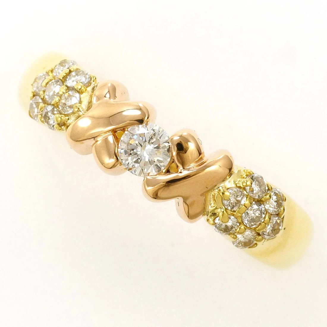 18K (18-KARAT) YELLOW GOLD RING WITH DIAMOND: 18K (18-karat) Yellow Gold Ring with Diamond Brand: Unbranded Type/Style: Band ring Material: Pink gold (18K), Yellow gold (18K), Main Stone Natural Color: Pink gold, Yellow gold Size: US 5