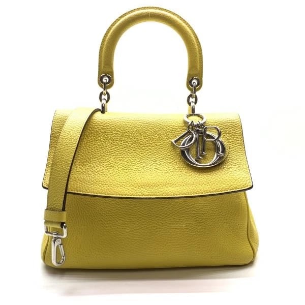 DIOR BE YELLOW LEATHER 2WAY TOP HANDLE SHOULDER BAG: Dior Be Yellow Leather 2WAY Top Handle Shoulder Bag Brand: Dior Type/Style: Top Handle Bag Material: Leather Color: Yellow Size: Width: 11.02in (28cm) Height: 7.87 in (20 cm) Depth: 5.51 in (14 cm)