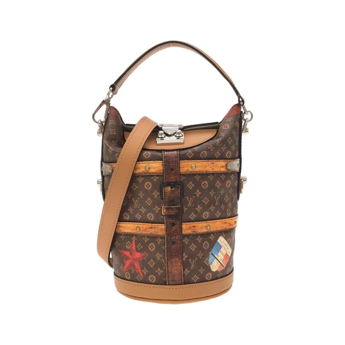 LOUIS VUITTON MONOGRAM TROMPE L'OEIL DUFFLE BAG LEATHER: Louis Vuitton Monogram Trompe L'oeil Duffle Bag Leather Brand: Louis Vuitton Type/Style: Duffle Material: Coated Canvas Color: MARRON (Brown) / SILVER hardware Size: Width: 15-21cm, Height: 22cm, Dept