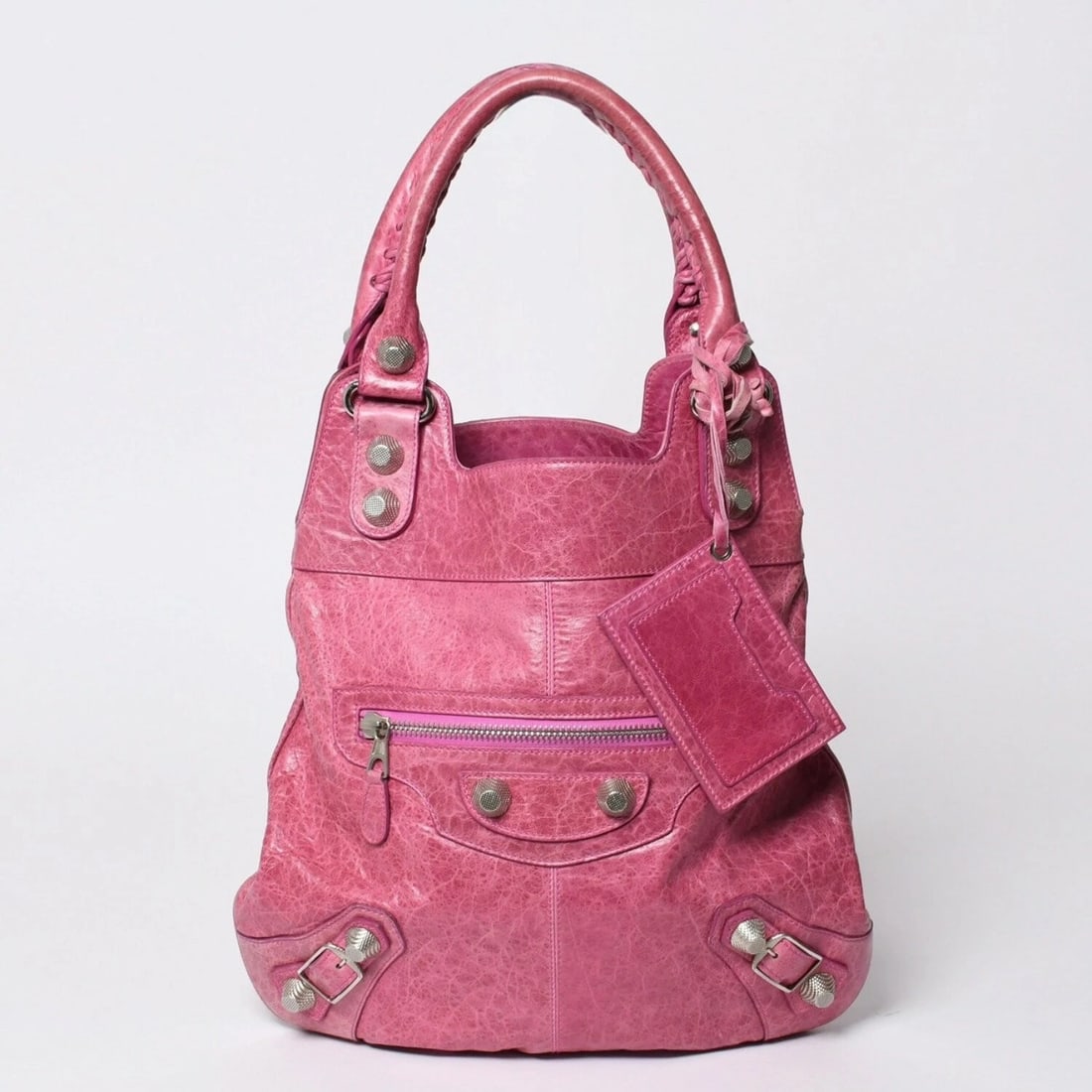 BALENCIAGA 2WAY HANDBAG PINK LEATHER SHOULDER BAG: BALENCIAGA 2Way Handbag Pink Leather Shoulder Bag Brand: Balenciaga Type/Style: Shoulder Bag Material: Leather Color: Pink Size: Width: 14.57 in (37 cm) Height: 14.96 in (38 cm) Depth: 0.79 in (2 cm) 