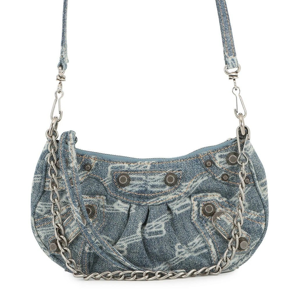 BALENCIAGA LE CAGOLE MINI DENIM BAG BLUE JEAN 2WAY SHOULDER BAG: Balenciaga Le Cagole Mini Denim Bag Blue Jean 2way Shoulder Bag Brand: BALENCIAGA Type/Style: Shoulder Bag Material: Denim Color: Blue / White Size: Width: 8.3 inches (21 cm) Height: 4.7 inches (12 cm