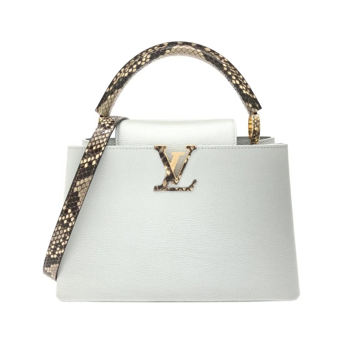 LOUIS VUITTON CAPUCINES TAURILLON LEATHER 2WAY SHOULDER BAG: Louis Vuitton Capucines Taurillon Leather 2WAY Shoulder Bag Brand: Louis Vuitton Type/Style: Shoulder Bag Material: Taurillon Leather Color: Frost / Silver Size: 31.5cm (W) x 25cm (H) x 11cm (D) A
