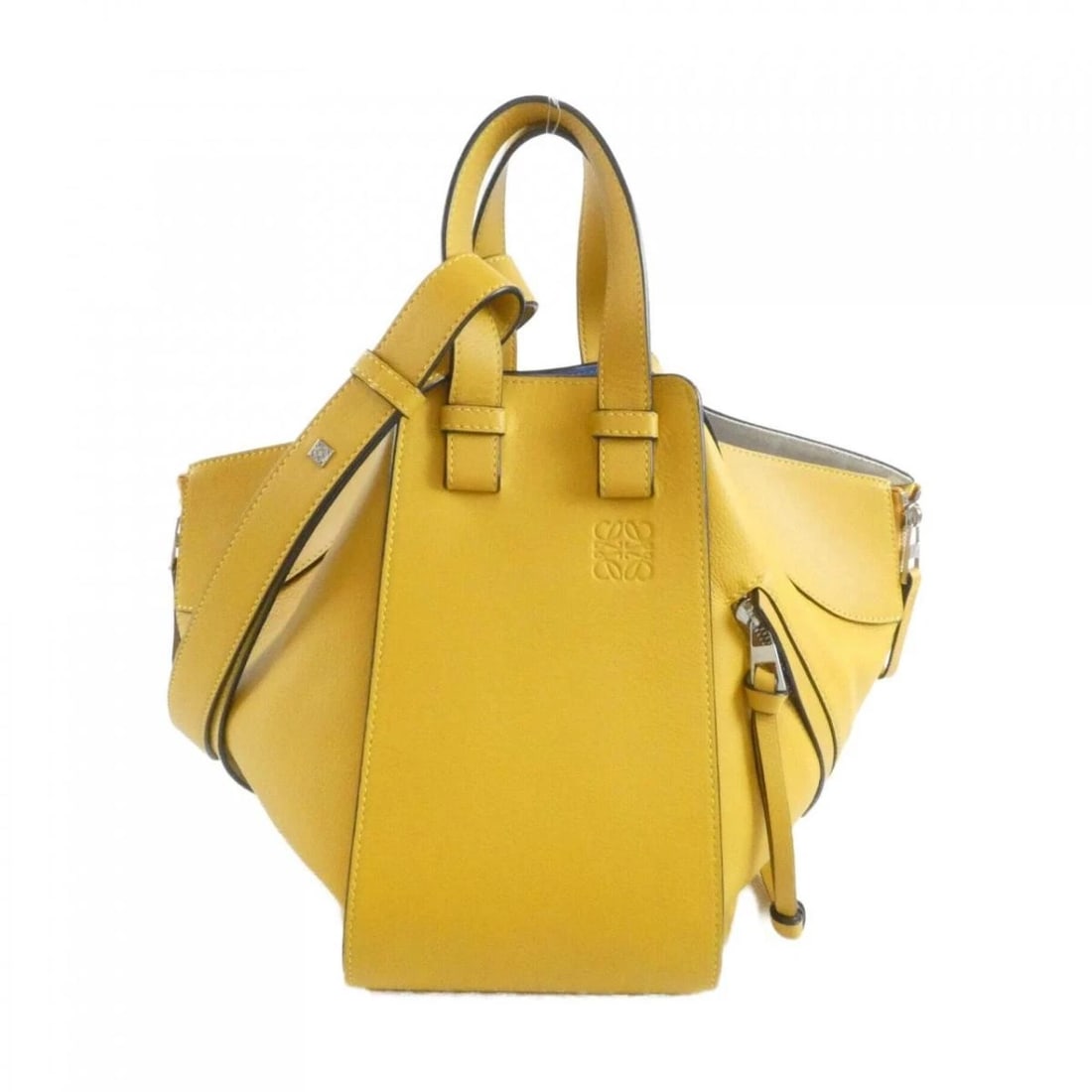 LOEWE HAMMOCK GRAINED CALFSKIN LEATHER 2WAY SHOULDER BAG: LOEWE Hammock Grained Calfskin Leather 2WAY Shoulder Bag Brand: Loewe Type/Style: Shoulder Bag Material: Calfskin Leather Color: Yellow Mango (8255) / Gold Hardware Size: Approximately 14cm (Width) x 