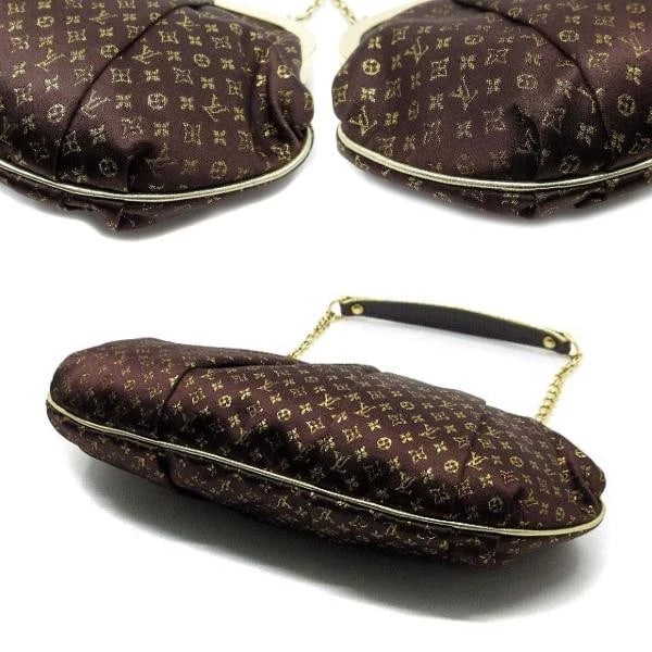LOUIS VUITTON MONOGRAM SATIN AUMONIERE KISSLOCK CHAIN BAG BROWN: Louis Vuitton Monogram Satin Aumoniere Kisslock Chain Bag Brown Brand: Louis Vuitton Type/Style: Shoulder Bag Material: Monogram Satin Color: Brown x Gold Size: W23cm x H14cm x D3cm (approx.) Acce