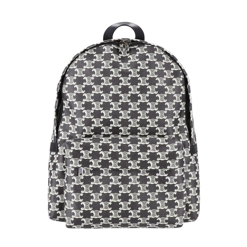 CELINE MEDIUM TRIOMPHE CANVAS LEATHER BACKPACK: Celine Medium Triomphe Canvas Leather Backpack Brand: CELINE Type/Style: Backpack Material: Taurillon Leather Color: Black/White Size: Approx. W33.5 x H40 x D11 cm Accessories: None Accessories