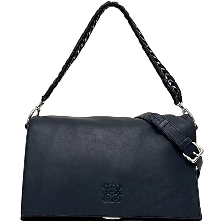 LOEWE ANAGRAM 2WAY NAVY BLUE NAPPA LEATHER CHAIN HANDLE SHOULDER BAG PURSE: LOEWE Anagram 2WAY Navy Blue Nappa Leather Chain Handle Shoulder Bag Purse Brand: Loewe Type/Style: Shoulder Bag Material: Nappa Leather Color: Navy Size: (approx.): W: 26-28.5cm, H: 18cm, D: 8cm
