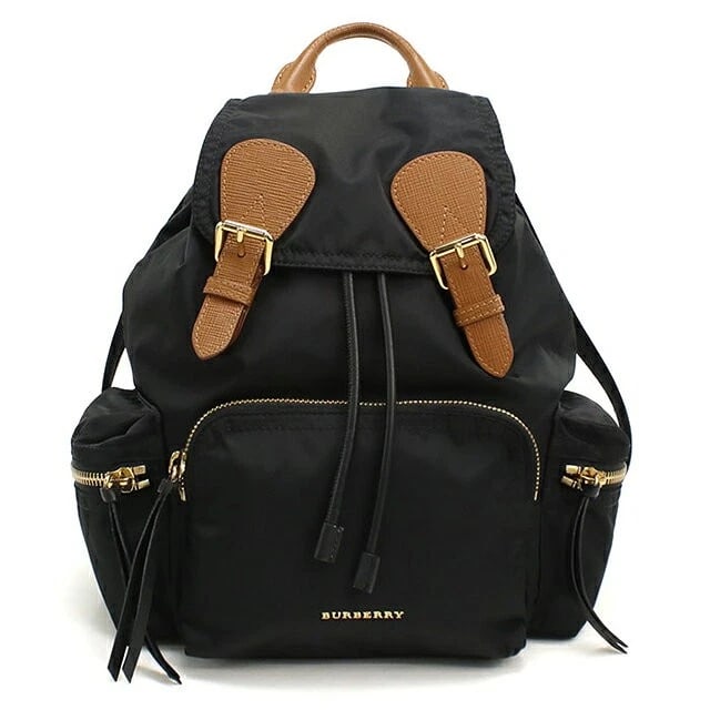BURBERRY THE RUCKSACK NYLON LEATHER BACKPACK: Burberry The Rucksack Nylon Leather Backpack Brand: Burberry Type/Style: Backpack Material: Likely leather and/or coated canvas Color: Black Size: Body depth/gusset: 13cm Body width: 21cm Body