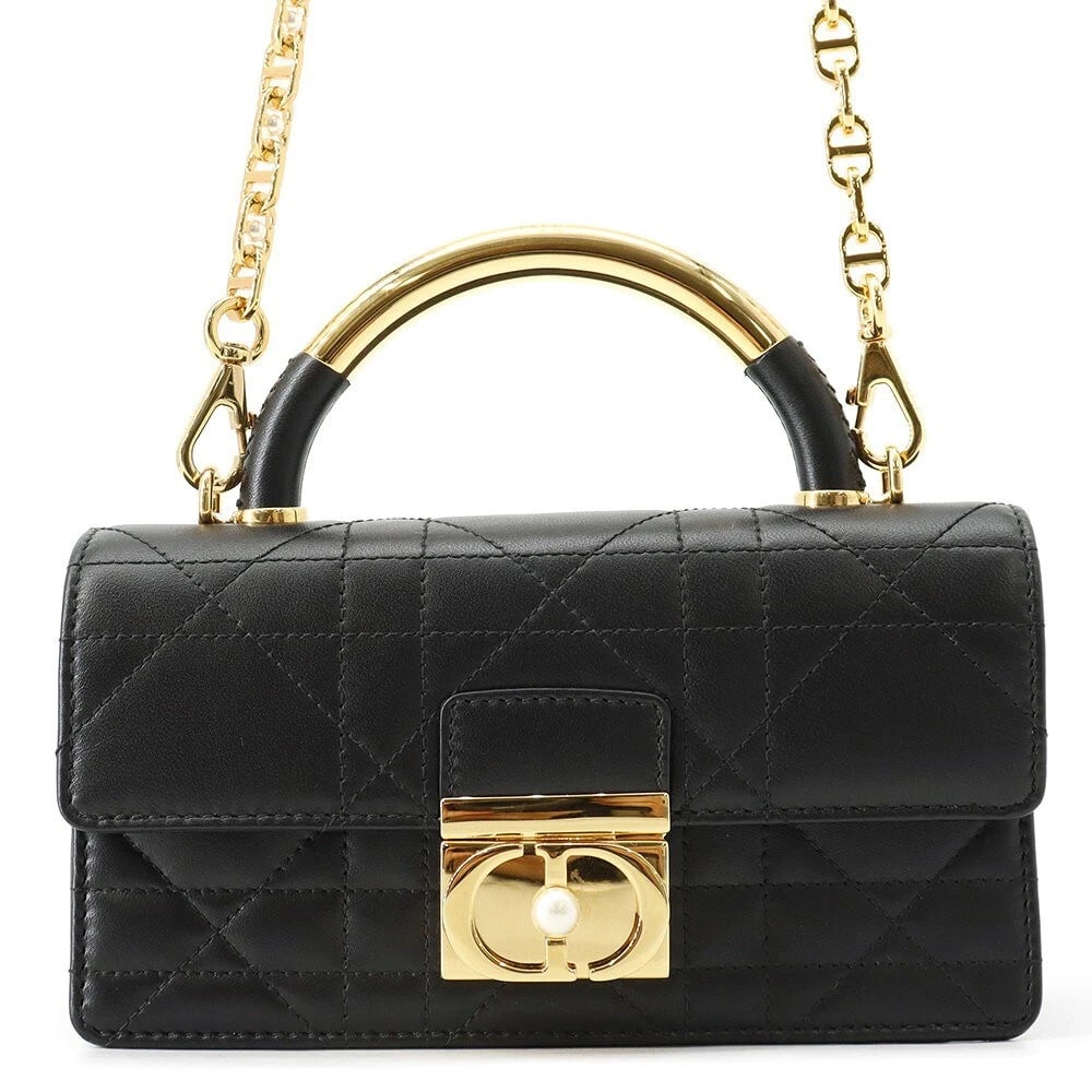 CHRISTIAN DIOR ANJOU MINI HANDBAG: Christian Dior Anjou Mini Handbag Brand: Dior Type/Style: Satchel/Top Handle Bag Material: Calfskin Leather Color: Black Size: W20cm x H11cm x D7cm Accessories: None Accessories Notice: Wh