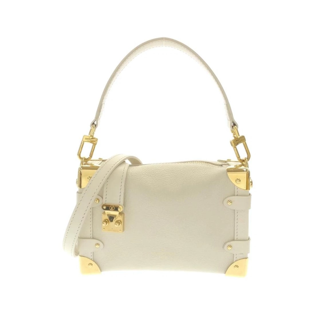 LOUIS VUITTON SIDE TRUNK PM LEATHER 2WAY CROSSBODY SHOULDER BAG: Louis Vuitton Side Trunk PM Leather 2WAY Crossbody Shoulder Bag Brand: Louis Vuitton Type/Style: Shoulder Bag Material: Calf Leather Color: Gold Size: 18.5cm (Width) x 11cm (Height) x 6cm (Depth)