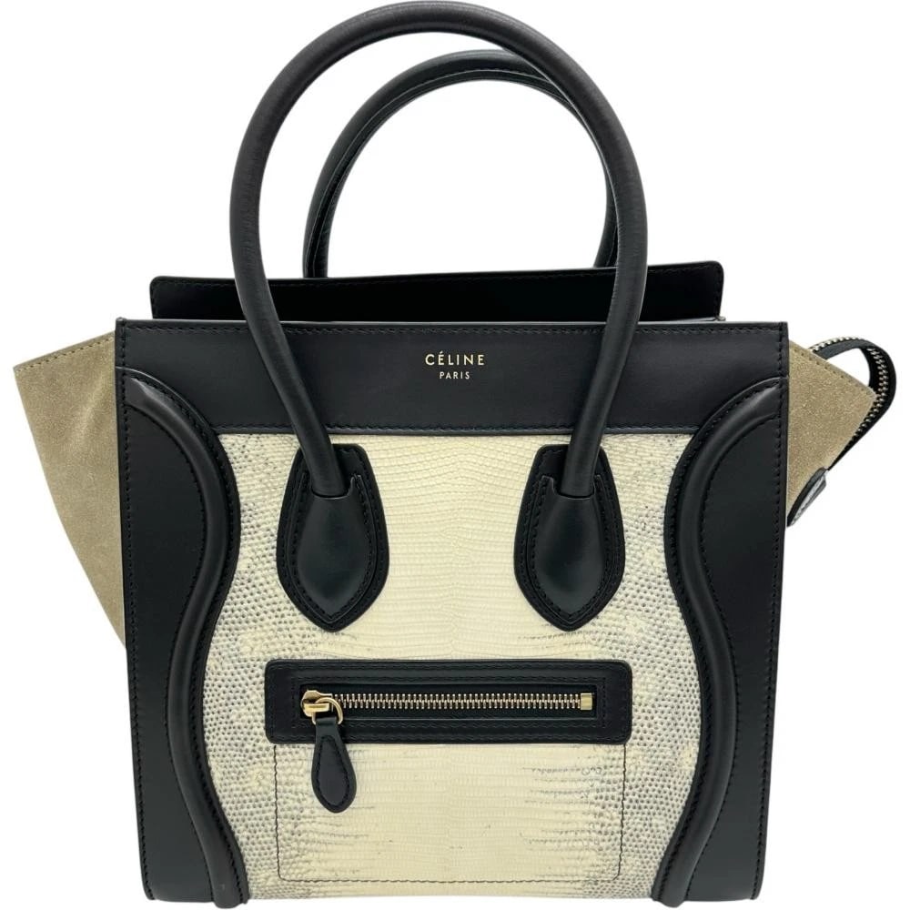 CELINE TOTE BAG LUGGAGE MINI SHOPPER: CELINE Tote Bag Luggage Mini Shopper Brand: CELINE Type/Style: Tote Material: Lizard / Leather Color: Beige x Black Size: Width: approx. 26 cm ? 10.24 in Height: approx. 26 cm ? 10.24 in Depth: approx