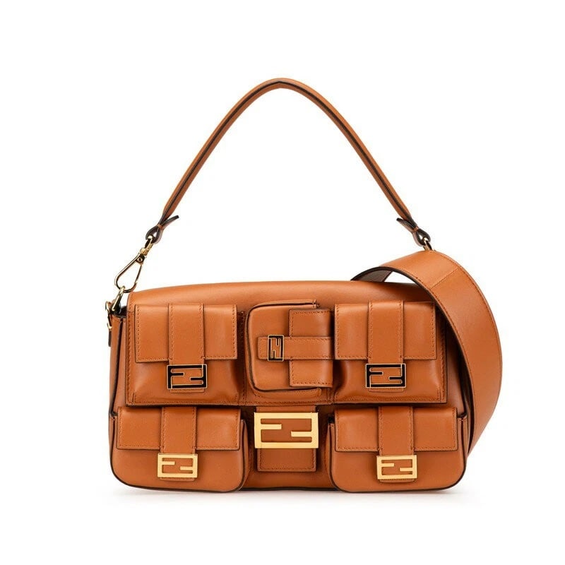 FENDI BROWN LEATHER 2WAY CONVERTIBLE CROSSBODY SHOULDER BAG: Fendi Brown Leather 2WAY Convertible Crossbody Shoulder Bag Brand: Fendi Type/Style: Shoulder Bag Material: Leather Color: Brown Size: W approx. 27cm x H approx. 16cm x D approx. 6cm Accessories: