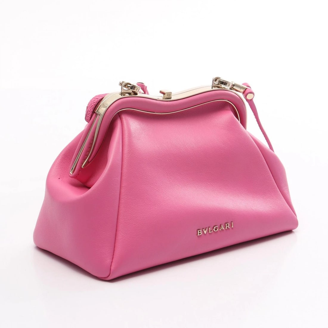 BVLGARI SERPENTINE POUCH PINK LEATHER SNAKE FRAME SHOULDER CROSSBODY BAG: BVLGARI Serpentine Pouch Pink Leather Snake Frame Shoulder Crossbody Bag Brand: Bvlgari Type/Style: Shoulder Bag Material: Leather Color: Pink Size: W approx. 19.5cm x H approx. 12.5cm x D approx. 9.5
