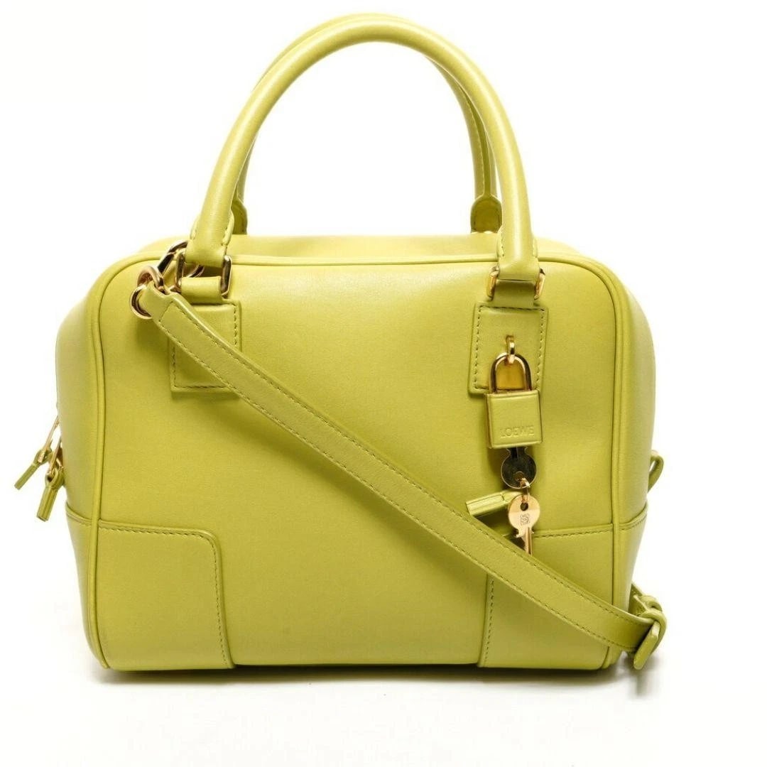 LOEWE HANDBAG AMAZONA LEATHER 2WAY SHOULDER BAG: LOEWE Handbag Amazona Leather 2way Shoulder Bag Brand: Loewe Type/Style: Top Handle Bag Material: Leather Color: Green Size: Width: approx. 20 cm (7.87 in) Height: approx. 17 cm (6.69 in) Depth: appro