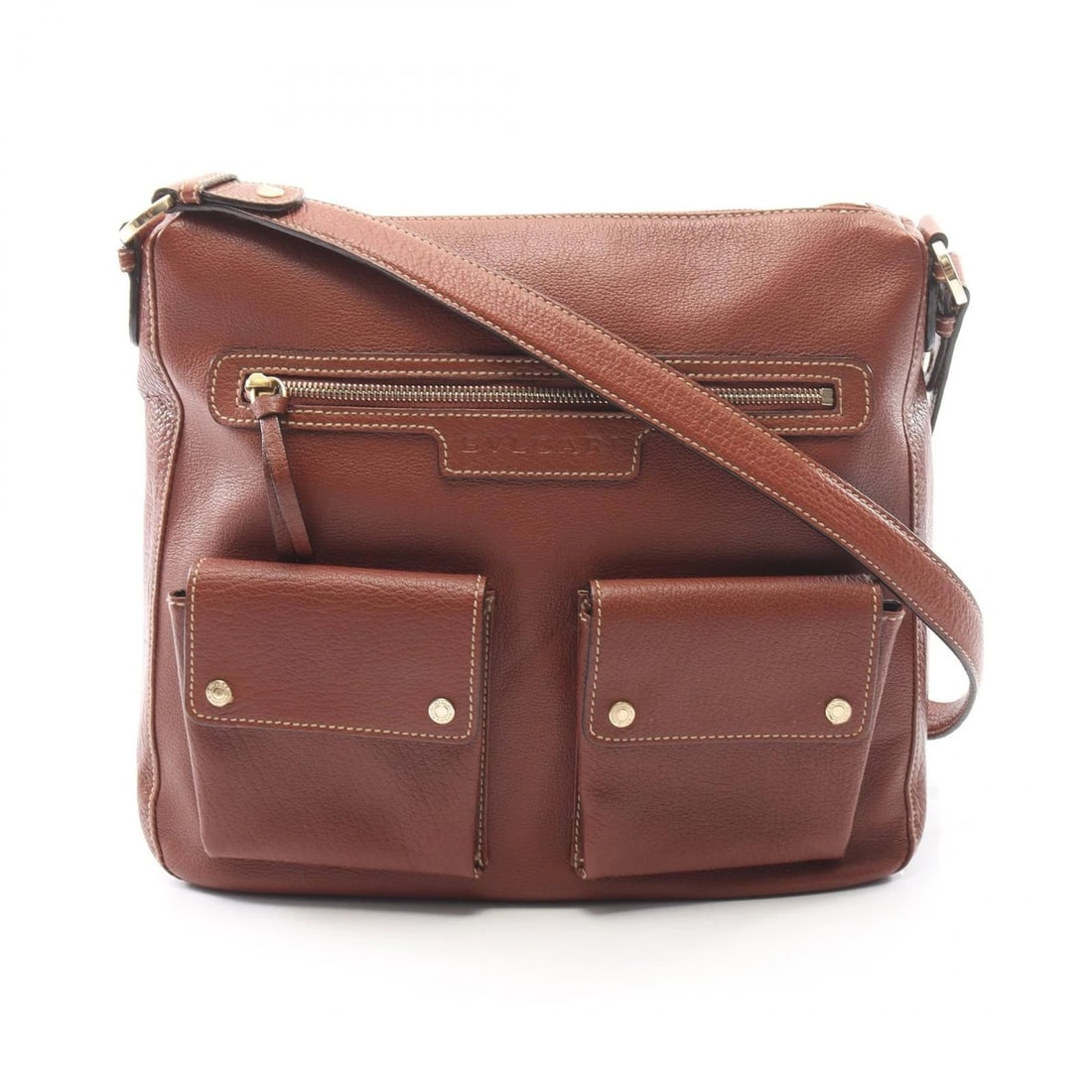 BVLGARI CLASSIC RING BROWN LEATHER TOP HANDLE (1 of 3)