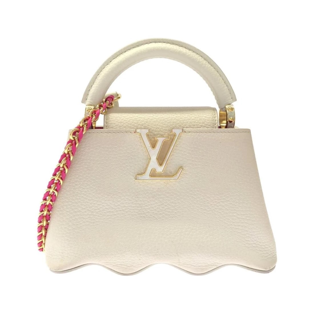 LOUIS VUITTON CAPUCINES MINI TAURILLON LEATHER: Louis Vuitton Capucines MINI Taurillon Leather Brand: Louis Vuitton Type/Style: Shoulder Bag Material: Taurillon Calf Leather Color: Snow (Off White / Cream) Size: Width: Approx. 9.1 in (23 cm) Height