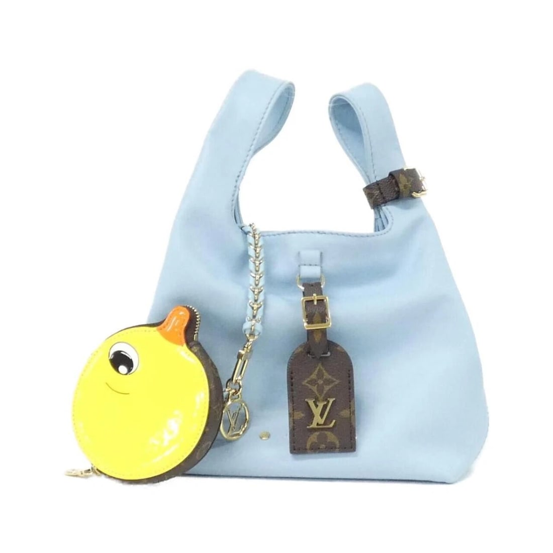 LOUIS VUITTON MONOGRAM ATLANTIS BB LEATHER 2WAY SHOULDER BAG: Louis Vuitton Monogram Atlantis BB Leather 2WAY Shoulder Bag Brand: Louis Vuitton Type/Style: Shoulder Bag Material: Lambskin Color: Baby Blue / Gold Hardware Size: Approximately 18cm (W) x 17cm (H) x