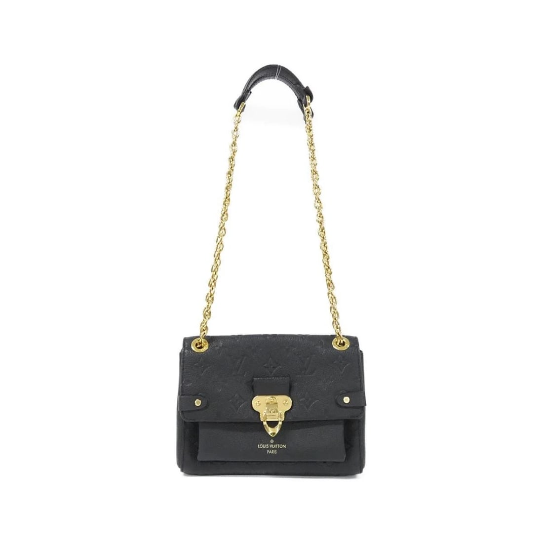 LOUIS VUITTON VAVIN BB MONOGRAM EMPREINTE LEATHER CHAIN SHOULDER BAG: LOUIS VUITTON Vavin BB Monogram Empreinte Leather Chain Shoulder Bag Brand: Louis Vuitton Type/Style: Shoulder Bag Material: Calf Leather Color: Black / Gold-tone Hardware Size: Width: 9.8 in (25 cm) 