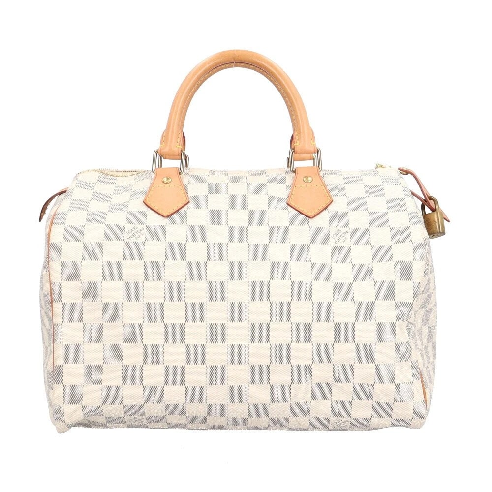 LOUIS VUITTON SPEEDY 30 DAMIER AZUR HANDBAG BOSTON WHITE: LOUIS VUITTON Speedy 30 Damier Azur Handbag Boston White Brand: Louis Vuitton Type/Style: Duffle Material: (Base Fabric) Damier Azur Canvas Color: White Size: W approx. 30 cm x H approx. 21 cm x D app