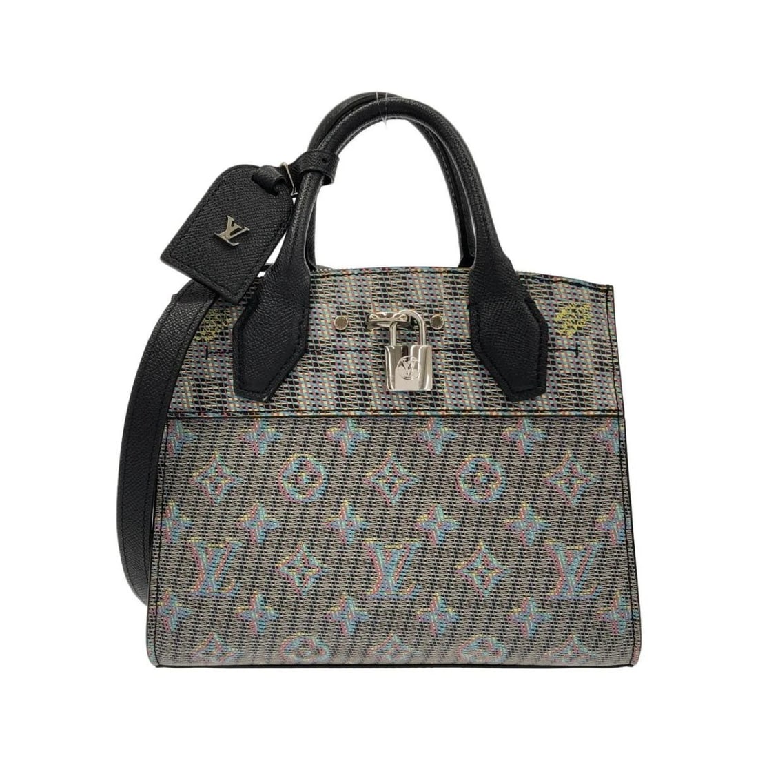 LOUIS VUITTON LV POP MONOGRAM CITY STEAMER MINI 2WAY LEATHER BAG: Louis Vuitton LV Pop Monogram City Steamer Mini 2WAY Leather Bag Brand: Louis Vuitton Type/Style: Top Handle Bag Material: Calfskin Leather Color: BLEU (Blue) / SILVER (Silver) Hardware Size: 22cm (Wi