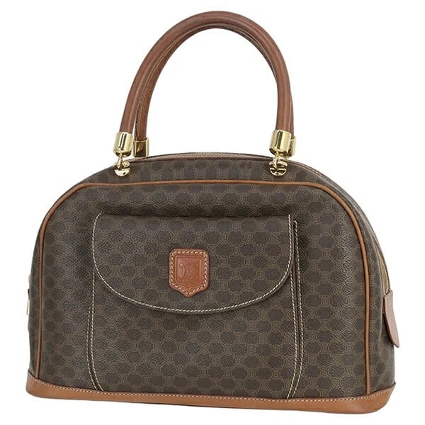 CELINE MACADAM BROWN PVC CANVAS LEATHER TOP HANDLE HANDBAG: Celine Macadam Brown PVC Canvas Leather Top Handle Handbag Brand: CELINE Type/Style: Top Handle Bag Material: PVC Canvas Color: Dark Brown Size: Approx. W12.6inch ? H7.9inch ? D4.7inch Accessories