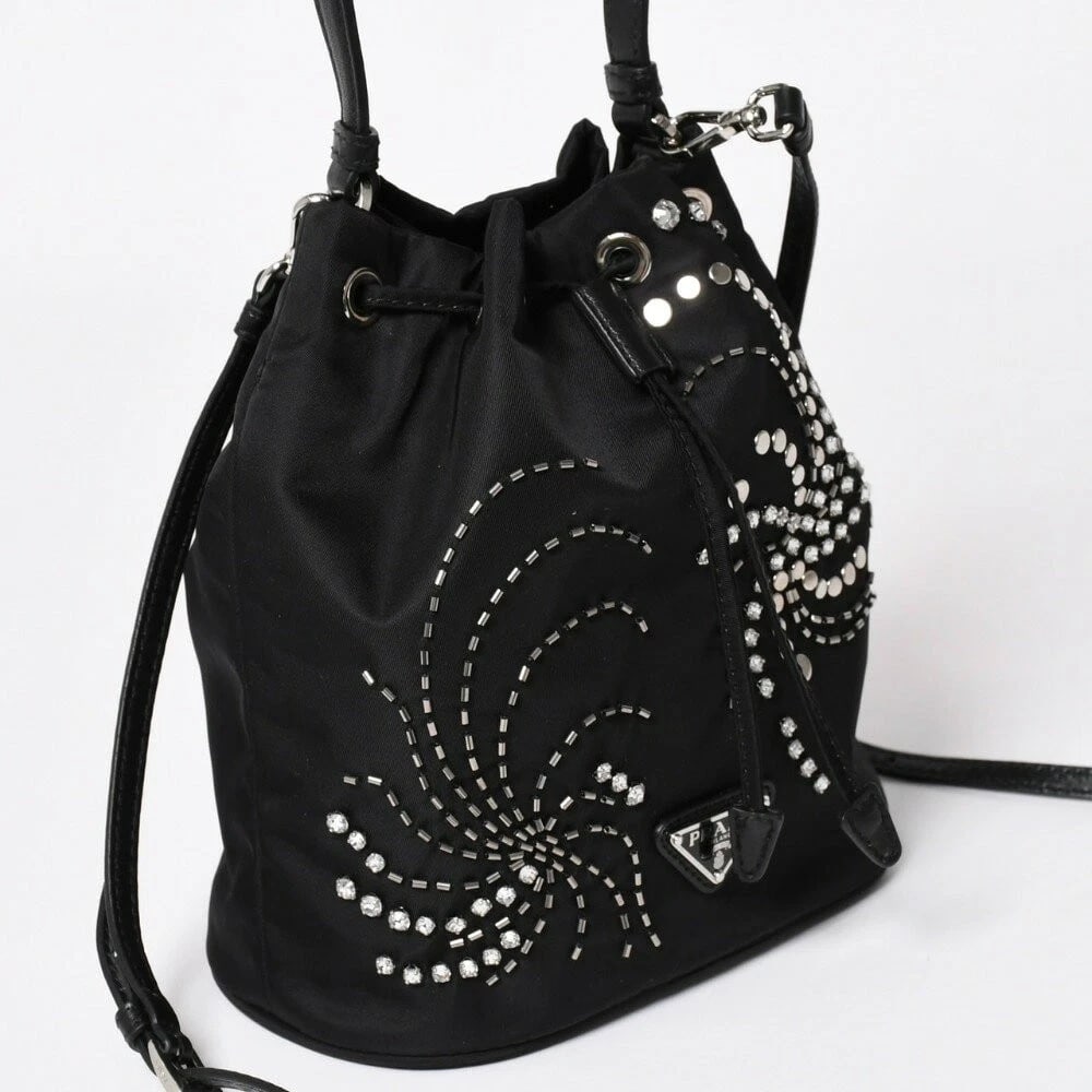 PRADA BLACK NYLON RHINESTONE CRYSTAL TRIANGLE - 3