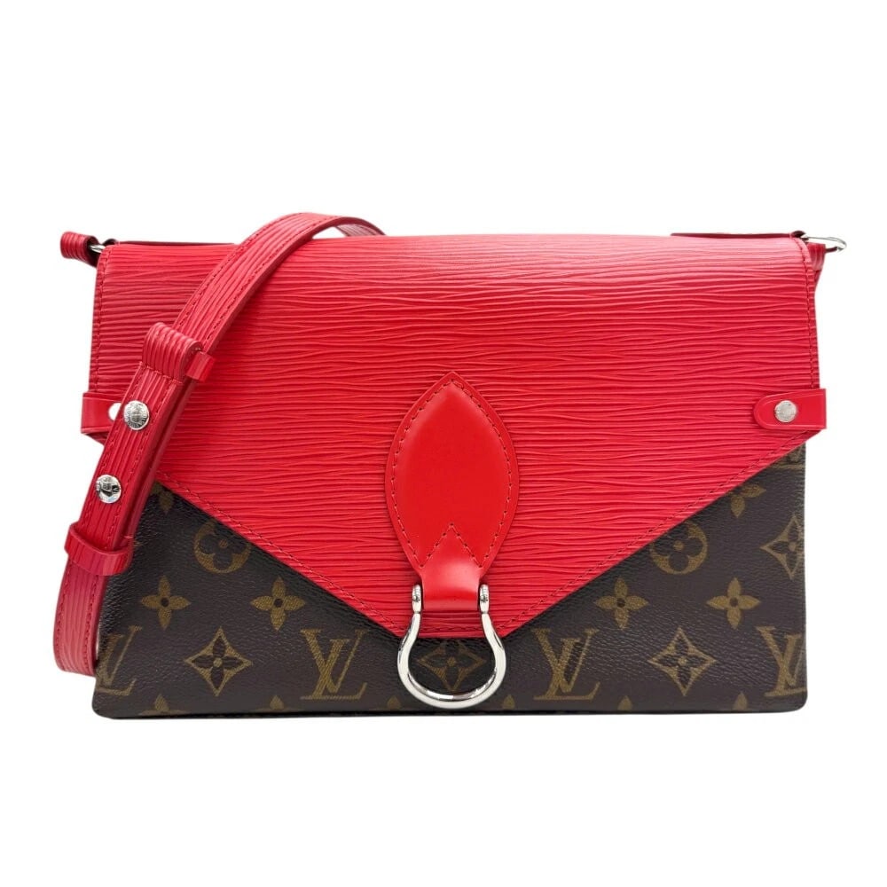 LOUIS VUITTON SAINT MICHEL MONOGRAM EPI COQUELICOT RED LEATHER HANDBAG: LOUIS VUITTON Saint Michel Monogram Epi Coquelicot Red Leather Handbag Brand: Louis Vuitton Type/Style: Top Handle Bag Material: Monogram Canvas / Epi Leather Color: Red / Brown (Corico) Size: