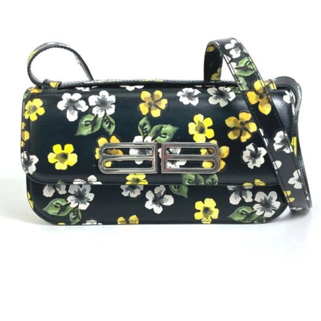 BALENCIAGA GOSSIP FLOWER BLACK LEATHER SHOULDER BAG: BALENCIAGA Gossip Flower Black Leather Shoulder Bag Brand: BALENCIAGA Type/Style: Shoulder Bag Material: Leather Color: Black Size: Width (W): Approx. 9.84 inches (25 cm) Height (H): Approx. 5.31 inch