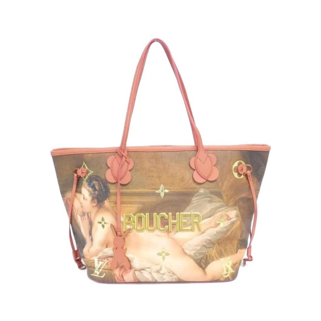 LOUIS VUITTON MONOGRAM MASTERS JEFF KOONS NEVERFULL MM TOTE BAG: Louis Vuitton Monogram Masters Jeff Koons Neverfull MM Tote Bag Brand: Louis Vuitton Type/Style: Tote Material: Coated Canvas Color: CORAIL (Pink) / GOLD hardware Size: Approximately 32cm (W) x 29cm (