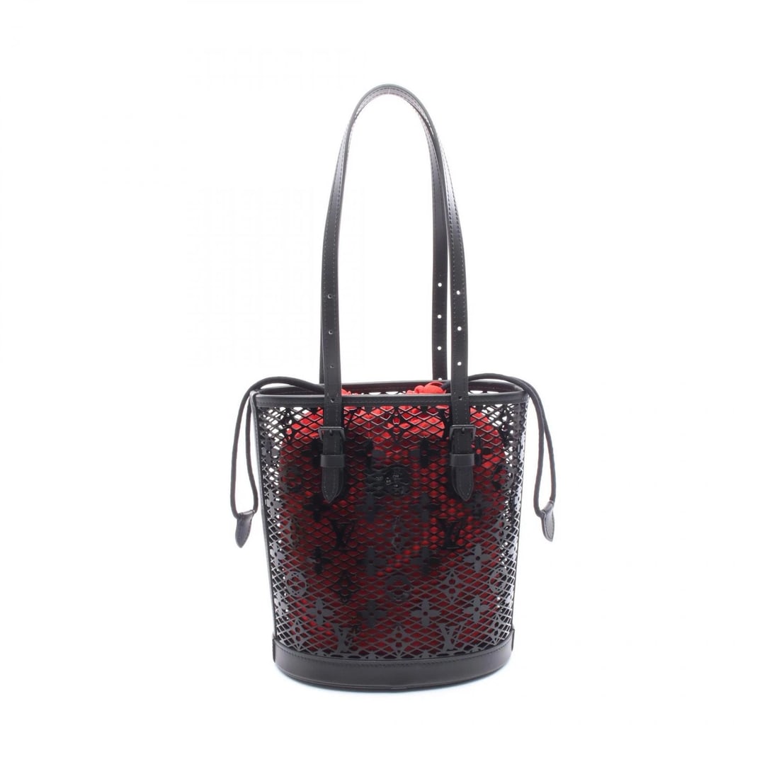 LOUIS VUITTON MONOGRAM LACE BUCKET PM PATENT LEATHER TOTE BAG: Louis Vuitton Monogram Lace Bucket PM Patent Leather Tote Bag Brand: Louis Vuitton Type/Style: Shoulder Bag Material: Leather / Patent Leather Color: Black Size: Width: Approx. 8.9 inches Height: Appr