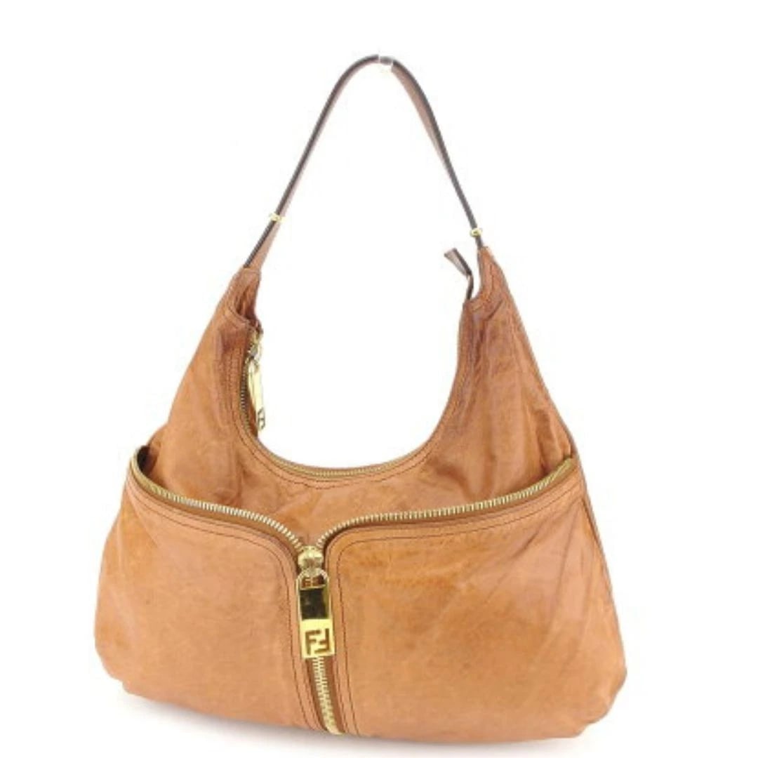 FENDI ZUCCA CANVAS LEATHER ONE SHOULDER BAG: Fendi Zucca Canvas Leather One Shoulder Bag Brand: Fendi Type/Style: Shoulder Bag Material: Leather Color: Brown Size: Width: approx. 39cm, Height: approx. 25cm, Depth: approx. 3.5cm Accessories: