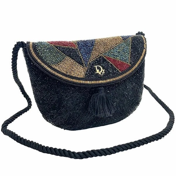 CHRISTIAN DIOR BEADED MINI SHOULDER BAG: Christian Dior Beaded Mini Shoulder Bag Brand: Dior Type/Style: Shoulder Bag Material: Beads Color: Black x Multi-color Size: Approx. Width (max) 19cm x Height 14cm x Depth 2cm (7.5inch x 5.5inch x 0.