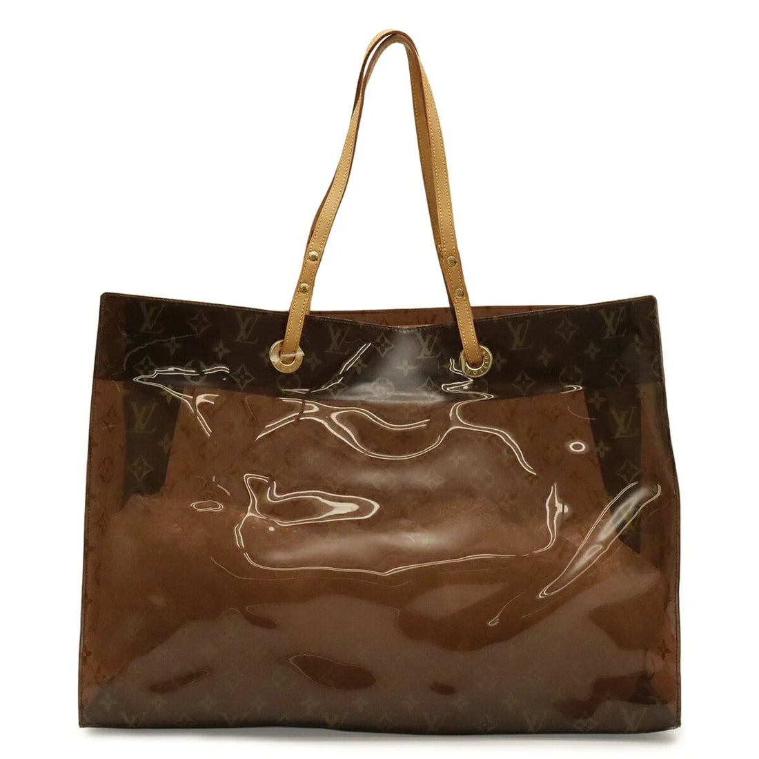 LOUIS VUITTON MONOGRAM VINYL CABAS CRUISE TOTE BAG: Louis Vuitton Monogram Vinyl Cabas Cruise Tote Bag Brand: Louis Vuitton Type/Style: Bag Material: Vinyl / Leather Color: Clear Brown Size: W47cm x H34cm x D19cm Accessories: None Accessori