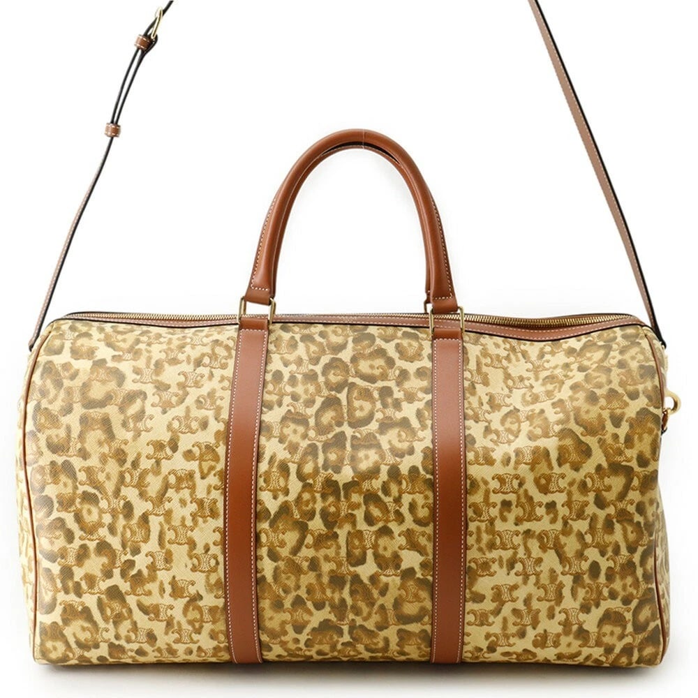 CELINE TRIOMPHE BOSTON BAG LEOPARD PATTERN PVC: CELINE Triomphe Boston Bag Leopard Pattern PVC Brand: CELINE Type/Style: Duffle Material: PVC/Leather Color: Brown Size: W 50cm x H 33.5cm x D 24cm (approx. W 20inch x H 13inch x D 9.5inch) Access